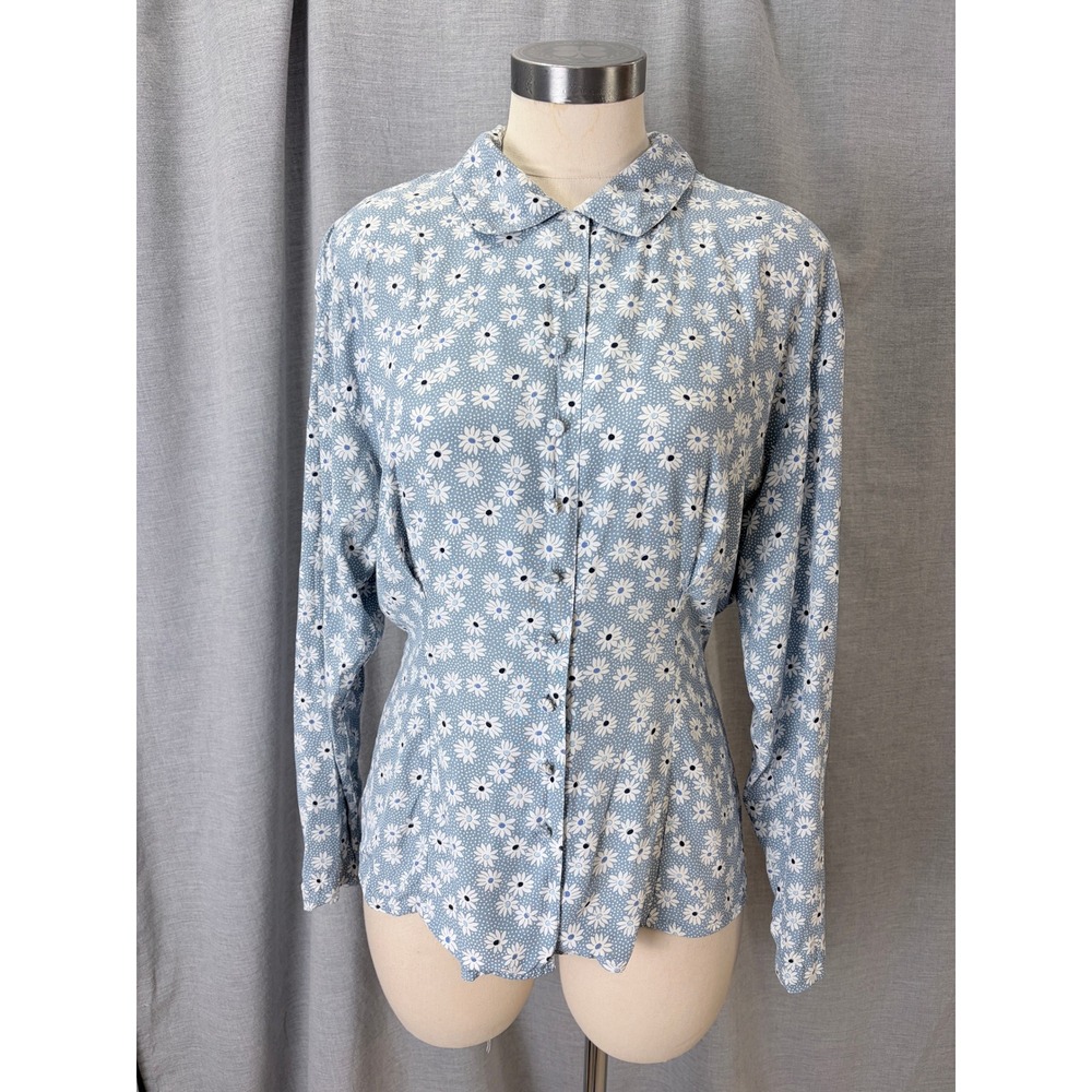 Esprit Powder Blue Daisy-Print Button Front Blouse